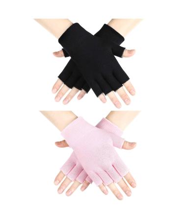 2 Pairs Moisturizing Gloves Fingerless Moisture Gloves Soft Moisturizing Gloves for Dry Rough and Cracked Hands (Pink and Black)