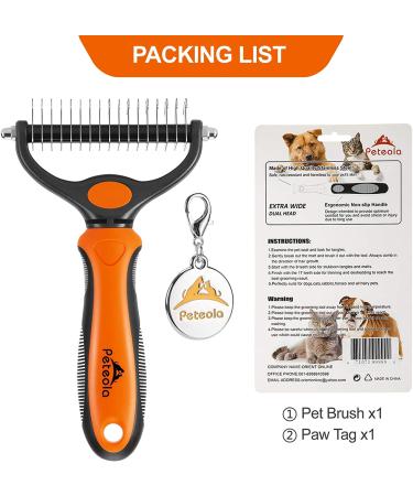 Peteola 2-Sided Undercoat Rake for Cats & Dogs - Shedding Tool for Safe Grooming - Orange - Buy Online on GoSupps.com