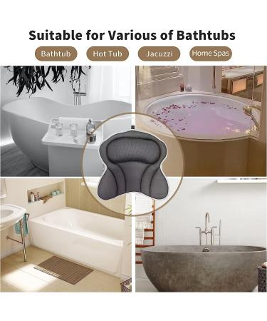 Grey Square Bath Pillow - Ergonomic Neck and Back Support, Quick Dry 4D Mesh Tub Cushion with Suction Cups - Buy Online on GoSupps.com