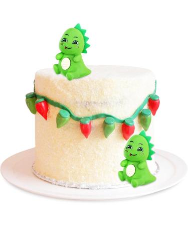 4 Pack Green Cartoon Dinosaur Cupcake Toppers - 3D Torte Decoration Picks for Baby & Birthday Parties - Buy Online on GoSupps.com