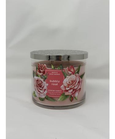 Bubbly Rose 3 Wick Candle 14.5 oz / 411 g Made with Natural Essential Oil