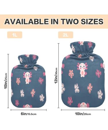 Axolotl Hot Water Bottle with Flowers | 1L Plush Cover | Winter Warmer for Kids & Adults - Buy Online on GoSupps.com