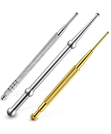 3 Pieces Facial Reflexology Massage Tool Stainless Steel Manual Acupuncture Pen Retractable Acupuncture Pen, Stainless Steel Double Headed Spring Loaded Ear and Body Point Probe Pen