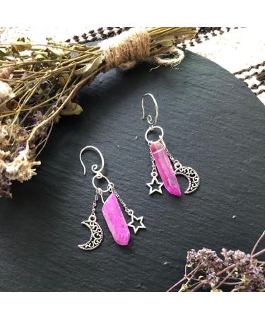Feyley Earrings | Handmade Raw Crystal Moon & Star Dangle Witch Jewelry | Heavenly Healing Quartz | Unique Women s Gift - Buy Online on GoSupps.com