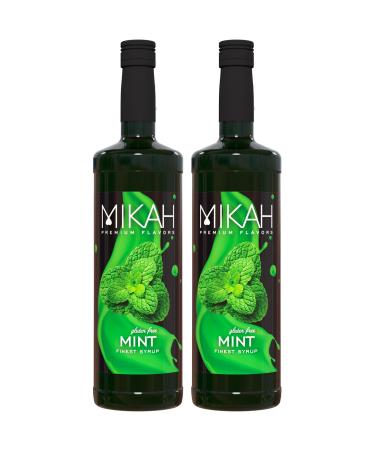 Mikah - Premium Flavors - Mint (Menta) x2 | Sirop pour boissons et desserts | Usage professionnel | 2 bouteilles de 1 litre (2x1000ml)