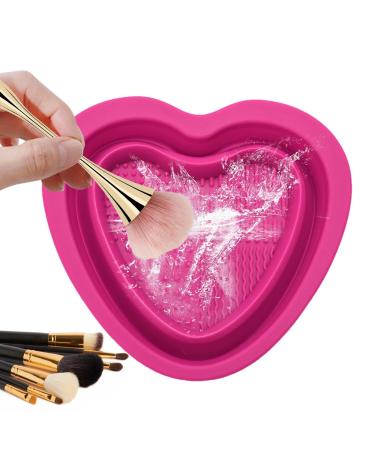 Silicone Makeup Brush Cleaner Bowl - Heart Shape Silicone Cosmetic Brushes Cleaning Tool - Portable Washing Tool for Brushes Sponges Makeup Cleaning Tools for Makeup Lovers rose red