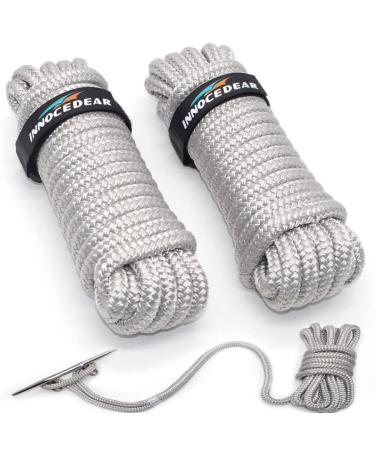 INNOCEDEAR 2 Pack Premium Gray Dock Lines - 15' / 25'/35' with Eyelet.Double Braided Nylon Dock Line/Mooring Lines.Hi-Performance Marine Boats Ropes (1/2" x25') 1/2"x25'