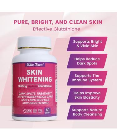 L-Glutathione Skin Whitening Pills - 8000mg Skin Lightening Supplement Whitening Antioxidant Anti-Aging 60 Tablets - Buy Online on GoSupps.com