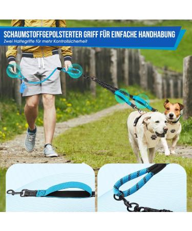 Slowton Double Linen Dog Leash for 2 Dogs - 360 Rotatable Reflective Padded Handles | Shock-Damping for Small & Medium Dogs (3-16kg) - Blue - Buy Online on GoSupps.com