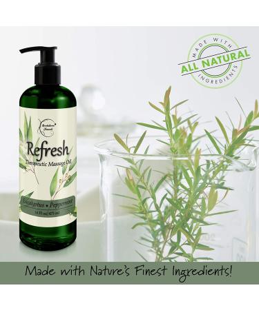 Refresh Massage Oil with Eucalyptus & Peppermint Essential Oils - All Natural Muscle Relaxer for Full Body Massage - Nut Free Formula 16oz (1 Pack) - Buy Online on GoSupps.com