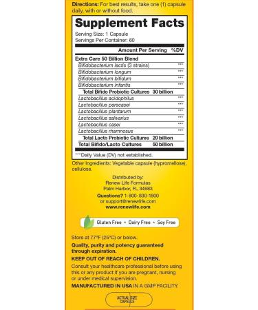 Renew Life Extra Care Ultimate Flora Probiotic 50 Billion Go Pack 60 Ct - Buy Online on GoSupps.com