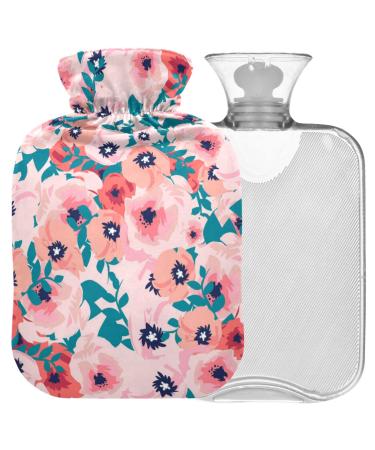 NAANLE hot water bottle with cover peon pear rose flowers transparent hot water bottle heat bottle for back pain relief handfoot warmer neck hot and cold therapy 1l