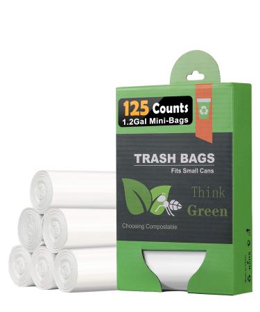 1.2 Gallon Compostable Trash Bags, Small Trash Bags for bathroom office kitchen, Strong Small Garbage Bags fit 4.5-5 Liter Trash Can,1 Gallon-1.5 Gallon,White Compost Bags