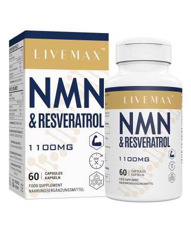 NAD+ & Trans-Resveratrol Complex 1100mg | Anti-Aging Antioxidant Supplement | Enhanced with Black Pepper Extract for Superior Absorption (60 Capsules) 60 count (Pack of 1)