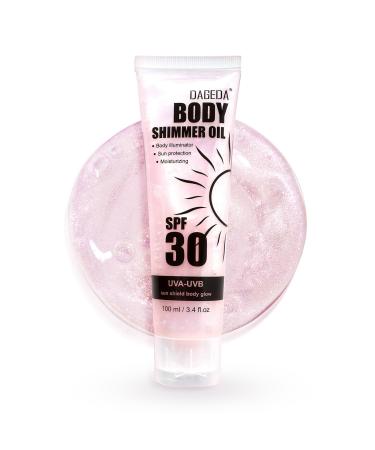 Prreal Sunscreen Shimmering Body Oil SPF 30 100 ml glitter sunscreen with Centella Asiatica extract light Sun Shield Shimmer Non-sticky moisturizing oil pink