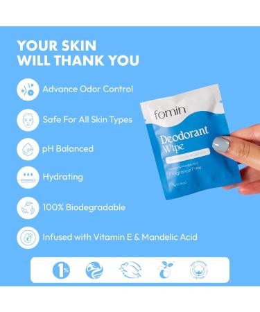 FOMIN Acidified Travel Deodorant Wipes For Women & Men - 15 Count - Fragrance Free - pH Balanced Mini Deodorant Travel Size Wipes - Plastic-Free Individually Wrapped Underarm Body Wipes Fragrance Free 15 Count (Pack of 1) - Buy Online on GoSupps.com