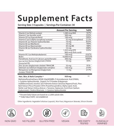 GOBIOTIX Hair Skin and Nails Vitamin Supplement - 10000mcg Biotin Pills with Hyaluronic Acid Folate Iron Magnesium and Zinc - Collagen Production Hair Growth - 60 Servings 90 Count (Pack of 2) - Buy Online on GoSupps.com