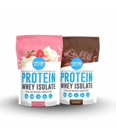 Portions Master CFM Whey Isolate Protein Powder 2-Pack Chocolate Brownie & Strawberries and Cream Flavors