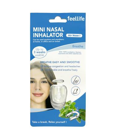 Mini Nasal Inhalator with essential oils: FEELLIFE AROMATILATION-ATHERIC OLL 100% NATURE BIO Eucalyptus fragrance nose clip Nasal clip with essential oils for home office or travel 1 piece (blue)