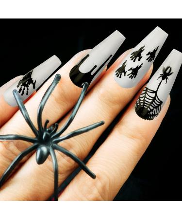 144 Pieces Halloween Glow in The Dark Press on Nails - Luminous Coffin Nails with Glue | Spider Web Design for Women & Girls - Perfect for Halloween Party Decor - Buy Online on GoSupps.com
