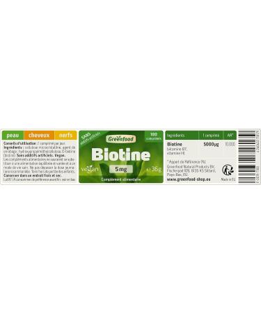 Greenfood Biotin 5 mg High Dose 180 Tablets Vegan - for the maintenance of normal skin and hair. No artificial additives. Non-GMO. - Buy Online on GoSupps.com