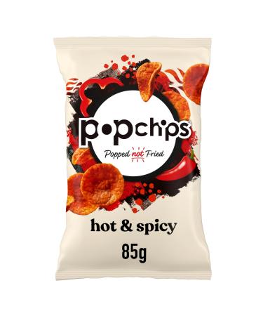 popchips - HOT & SPICY Sharing Crisps 85g (Multipack BOX of 8) - Popped not fried No artificial flavours or colours Suitable for vegans Hot & Spicy 1 count (Pack of 8)
