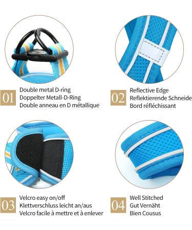 Heele Dog Harness for Small & Medium Dogs | Adjustable Breathable Reflective Soft Mesh - Sky Blue 2XS - Buy Online on GoSupps.com