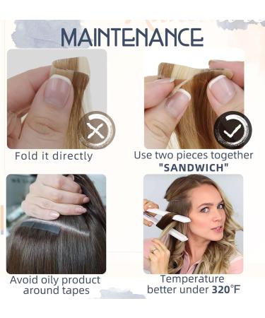 RUNATURE Blonde Highlight Ash Blonde Tape in Hair Extensions - 20 Inch Human Hair 50g - #18AP60 - Buy Online on GoSupps.com