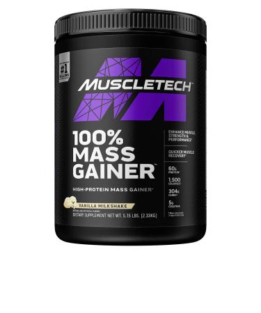 Mass Gainer | MuscleTech 100% Mass Gainer Protein Powder | Protein Powder for Muscle Gain | Whey Protein + Muscle Builder |Creatine Supplements | Vanilla, 5.15 Pound (Pack of 1) Vanilla Milkshake