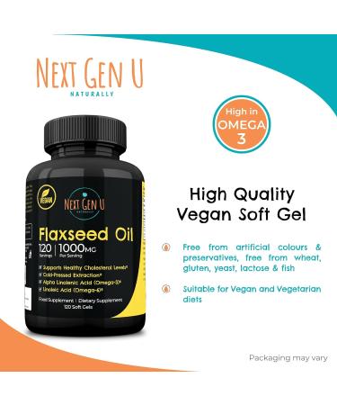 Next Gen U Flaxseed Oil 1000mg Vegan Softgels - Omega 3 6 9 Cold Pressed Supplement - Buy Online on GoSupps.com