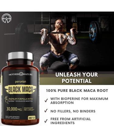 Mother Nature Organic Black Maca Root 30 000mg - 180 Capsules for Energy & Vitality - Buy Online on GoSupps.com