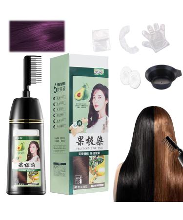 2 in 1 Floral Hair Dye with Comb Plant-Based Comb Hair Dye Fruit Essence Hair Dyeing Comb Plant Bubble Hair Dye Shampoo (Grape Purple)