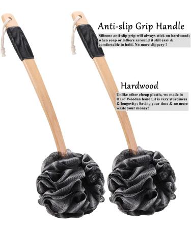2pcs Bamboo Charcoal Loofah Back Scrubber Shower Brush for Sensitive Skin - Waterproof Handle - Buy Online on GoSupps.com