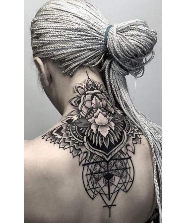 Extra Large Floral Temporary Tattoo for Women - Realistic Fake Neck Tattoo Mandala Sticker - Long Lasting & Unique Body Flower Design (30x26cm) - Buy Online on GoSupps.com