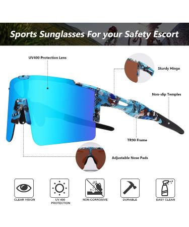 BangLong UV400 Cycling Sunglasses for Men Women - White Blue | Windproof Sports Sunglasses for Running, Golf & Baseball - Buy Online on GoSupps.com