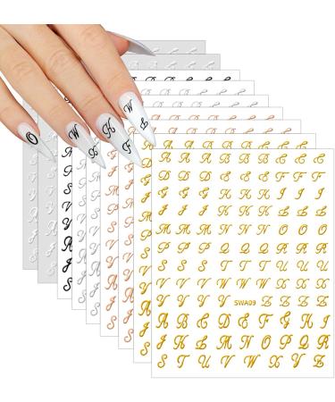 10 Sheets Letters Nail Stickers Calligraphy Nail Art Metal Style Self-Adhesive Vintage Nail Art Stickers Retro 3D Nail Stickers for Nail Art Decoration Nail Accessories - Buy Online on GoSupps.com