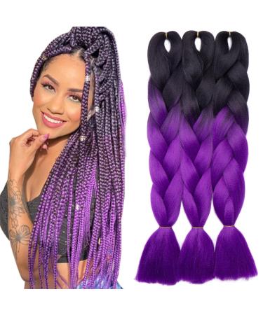 Tess Braids Extensions Ombre 60 cm 3 pack Jumbo Braids Kanecalon Kunsthaar For single-leased box braids hair extension braid 100g/bundle ombre hair braids extension (3 pieces #19 purple/black ombre) 60 cm (3 pieces) #19 purple/black ombre - Buy Online on GoSupps.com