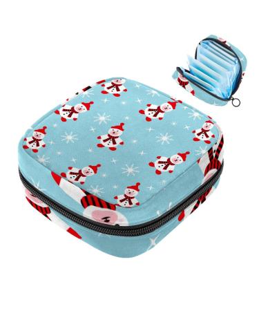 Menstruation pad bag with zipper women's napkin bag tampons collective bags for women and girls (Christmas snowman bear)