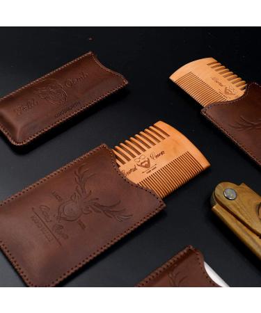 Menesia Wooden Beard Comb with Durable Case - Fine & Coarse Teeth - Men's Beard, Mustache, and Hair Grooming - Brown Deer Design - Buy Online on GoSupps.com