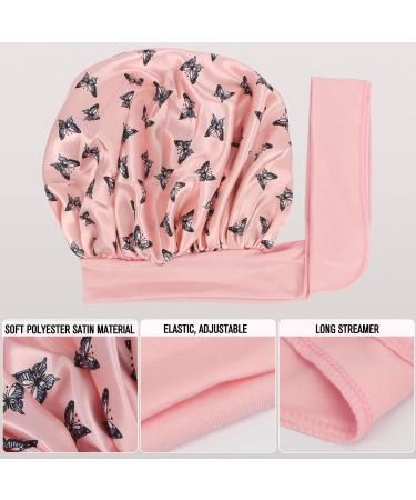 Arqumi Satin Sleeping Bonnet - Large Adjustable Pink Satin Sleep Cap with Butterfly Pattern - Buy Online on GoSupps.com