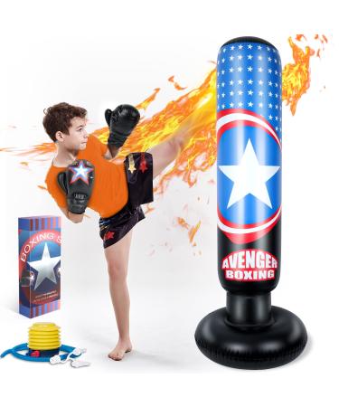 Lynkktoy Inflatable Punching Bag for Kids, 63 Inch Fitness Boxing Bag Stand with Air Pump for MMA, Practicing Karate, Taekwondo, Toys Age 3+ Gift for Kids