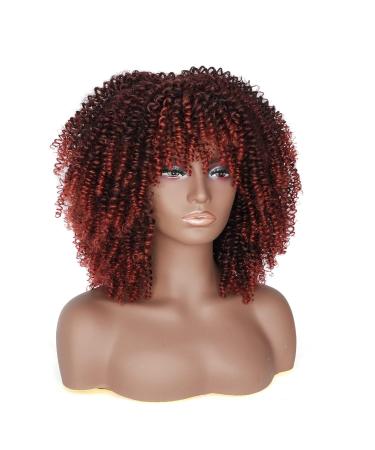 Shop Porsmeer Afro Wig for Women | Natural Full Fluffy Kinky Curly Bob Wig | 14 Inch Curly Synthetic Wig for Party & Daily Wear | Black Mix Copper Red - Buy Online on GoSupps.com