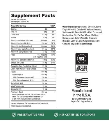 EyePromise Vizual Edge Pro Supplement - 30 Single-Serving Pill Packets 30-Day Supply - Visual Performance Eye Vitamin with 26mg Zeaxanthin & 8mg Lutein for Vision Quality & Clarity - Buy Online on GoSupps.com