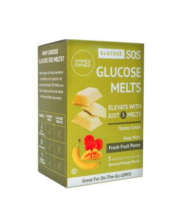 Glucose SOS Melts All Natural Dissolvable Glucose Tablet for Blood Sugar Recovery No Water Needed - Banana/Mango/Peach