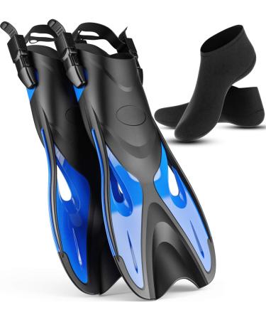 COZIA DESIGN Adjustable Swim Fins - Snorkel Fins for Lap Swimming, Travel Size Scuba Diving Flippers for Snorkel Set Adult, Neoprene Water Socks Included Large