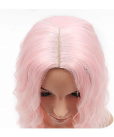 FAELBATY 14 Inch Pink Cosplay Loose Wave Wig - Short Curly Wavy Synthetic Costume Wig for Women - Pastel Pink - Buy Online on GoSupps.com