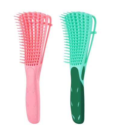 2 Pack Detangling Brush for Curly Hair ez Detangler Brush Hair Detangler Afro Textured 3a to 4c Kinky Wavy for Wet/Dry/Long Thick Curly Hair Exfoliating for Beautiful and Shiny Curls (Green Pink)