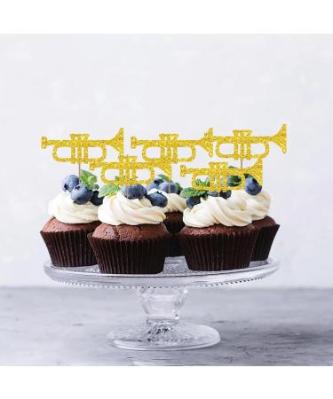 Set of 24 Trumpet Cupcake Toppers for Music Theme Birthday Gold Glitter Trombone Music Instrument Sign Cupcake Toppers Cake Decorations for Baby Shower/Wedding Party Supplies - Buy Online on GoSupps.com