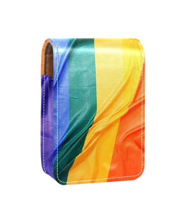 Lipstick Case Leather Lip Gloss Lipstick Organizer with Mirror Mini Lipstick Holder Bag Bright Colorful Love Is Love I238i9ovrq