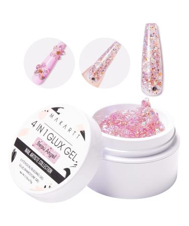 Makartt 4 in 1 Glux Gel Beau Angel Solid Nail Extension Gel Non-Sticky Builder Gel 15ml UV Nail Glue for Acrylic Nails Soft Gel Nails 3D Carving Hard Gel for Nail Art